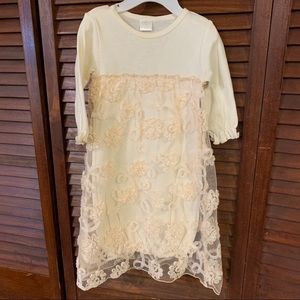 Cream Lace Overlay Long Sleeve Infant Long Gown
